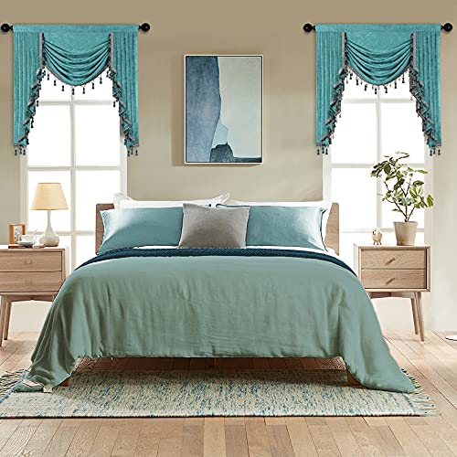 ELKCA Thick Turquoise Chenille Window Curtains Valance for Living Room Elegant Waterfall Valance for Bedroom,39inch, 1 Panel