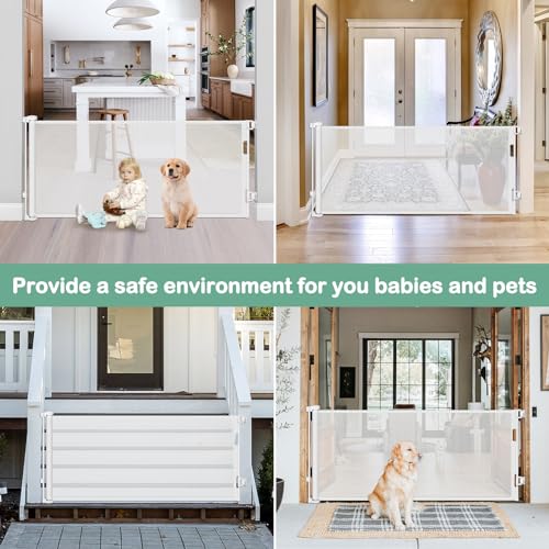80 Inch Retractable Dog Gate for Doorways Retractable Mesh Baby Gate for Stairs 33” Tall Retractable Baby Gates Outdoor Deck Gate for Pets Barrier Retractable Gates for Dogs Indoor Child Safety Gate