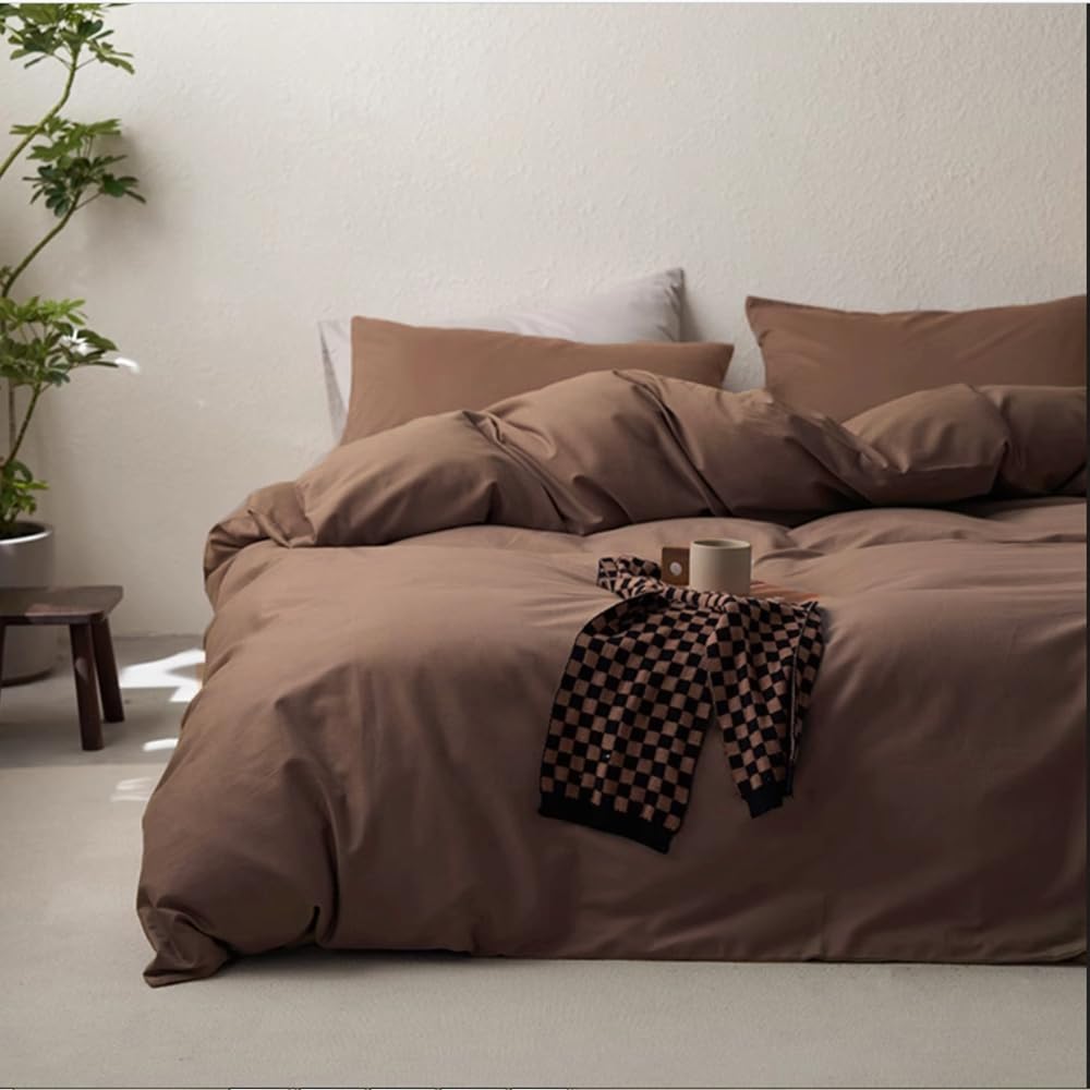Nyescasa Housse de Couette 220x240 Marron Foncé et 2 Taies d'oreiller 65x65 | Couleur Unie Moderne, Parure de lit Adulte 2 Personnes en Microfibre, Sets de Housses de Couettes, Oeko-TEX, Fermeture Éclair