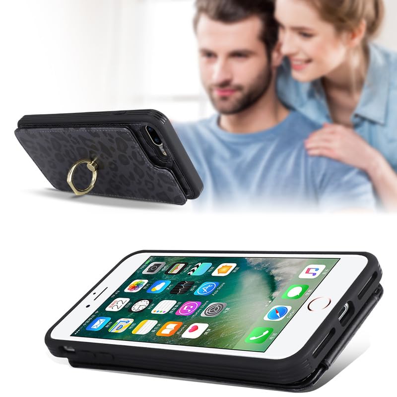 Lipvina Cover per iPhone 7 Plus/8 Plus, PU Pelle [RFID Blocking] Libro con Portafoglio Chiusura Flip Custodie Cuoio per TelefonoiPhone 7 Plus/8 Plus (Leopardo nero