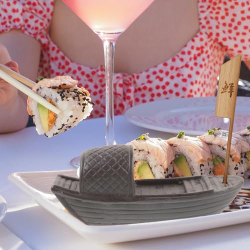 Plato de sushi japonés decorativo en forma de bote miniatura 5