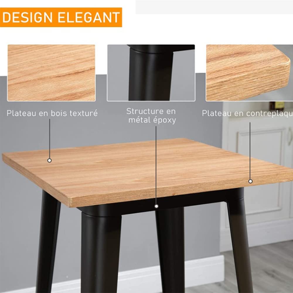 MAYMA Table de Bar Bois métal Table Mange Debout Fer Design Industriel Table Haute de Bistro,Table Haute carrée 60 * 60 * 110cm Mange Debout Style Industriel en métal,pour 2 à 4 Personnes