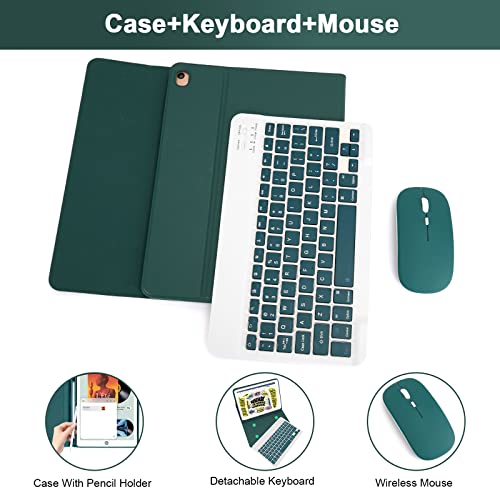 Image of SOPPY Bluetooth Keyboard Case with Mouse for iPad 9th Gen 2021, 8th Gen 2020, 7th Gen 2019 10.2 inch, Air 3 & Pro 10.5 inch, Detachable Wireless Keyboard, Slim Protective Cover, Rechargeable, Dark Green