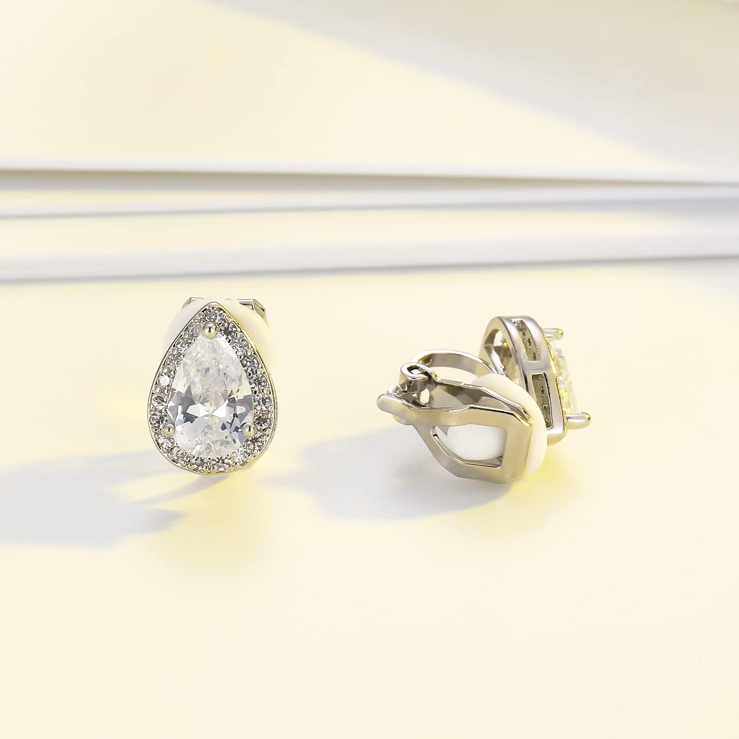SELOVO Clip On earrings for Women Teardrop Cubic Zirconia Clip Earrings Stud - Image 4