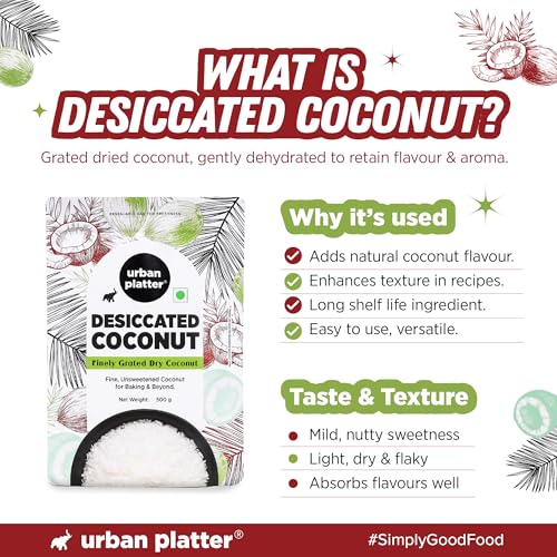 Image of Urban Platter Desiccated Coconut, 500g (Unsweetened and Finely Grated, Ideal for Baking & Confectionery)