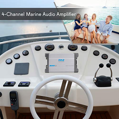 Pyle 4-Channel Marine Amplifier Receiver - Waterproof And Weatherproof Audio Subwoofer For Boat Stereo Speaker & Other Watercraft - 600 Watt Power, Wired Rca, Aux And Mp3 Audio Input Cable - Plmrmp4A #TOP4