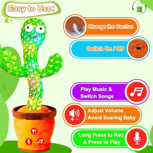 Vitosup Rechargeable Dancing Talking Cactus Toy for Baby Toddler, Volume Control, Singing, Mimicking, Repeating, Toddler Baby Toys, Birthday Gifts for Boys Girls — view 6