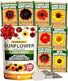 HOME GROWN Sunflower Seeds for Planting | 8 Varieties |1000+ Non-GMO Sun Flower Seeds Packets to Plant: Grow Dwarf Sunflowers, Mexican Sunflowers, Wild, Lemon Queen,Autumn Beauty,Sunspot, Velvet Queen