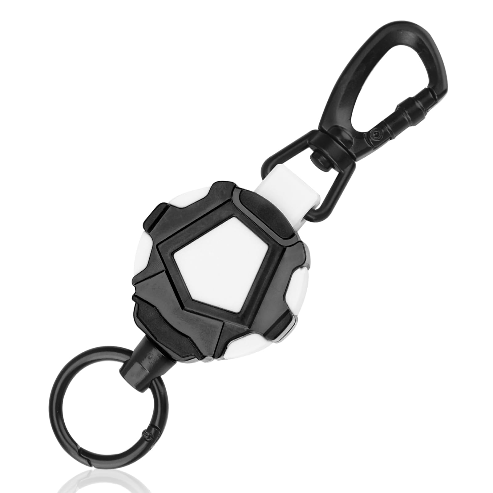 Retractable Keys Chain, Heavy Duty Upgraded Carabiner Badge with Strong ABS Casing Black Key Reel Recoil Pull with Steel Wire Rope for Fishing Hiking Climbing Using ID Name Cards Keys(Black&White)