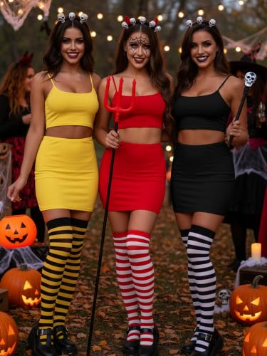 Image of BORIFLORS Women's Sexy 2 Piece Bodycon Mini Party Dresses Halloween Costume Strap Crop Top Short Skirt Set