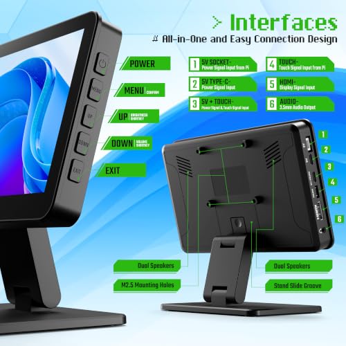 Image of KOGODA 7-inch Mini Monitor with Touchscreen for Raspberry Pi, Portable Small Computer Monitor, 5-Points Capacitive Touch 1024 x 600 IPS LCD HDMI Display for Mac mini Gaming Console Home Assistant