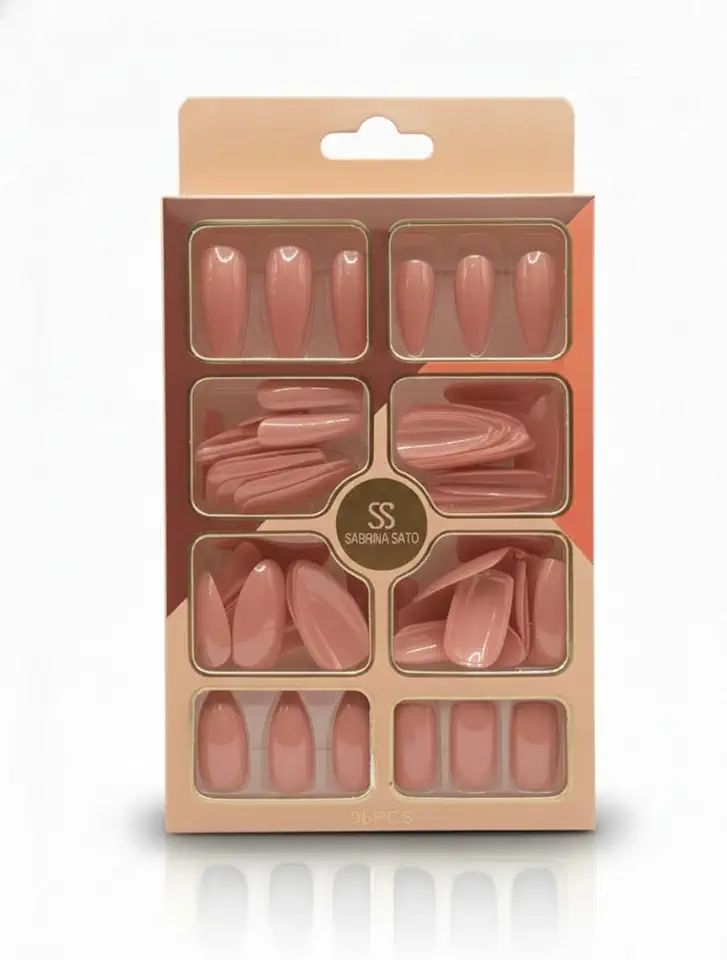 Sabrina Sato Unhas Postiças, Kit com 96 Peças e 4 Modelos Diferentes.Aplicação Rápida e Prática! (Rose)