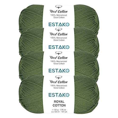 Image of Estako Royal Cotton, (4 Skeins Pack) 100% Mercerized Giza Cotton Yarn, Soft, Super Fino for Crochet and Knitting (4 x 1.76 Oz) / (4 x 137 Yrds) (5062)