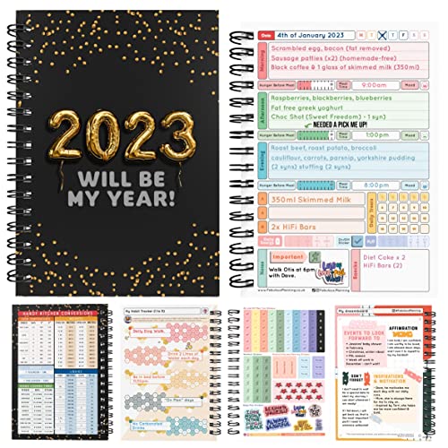 Slimming World - Diario de comida compatible con el año nuevo 2020, tarjeta de cuenta atrás de 7 semanas con pegatinas color negro Will Be My Year Cover