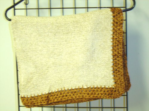 Bk7, Knitted on Hand Knitting Machine Beige Chenille 31” By 45” Blanket Trimmed By Hand Crochet with Dark Brown Chenille for Newborns and Infants
