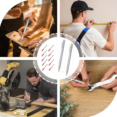 Bamyli 2 Stück Anreißwerkzeug Anreißnadel Reißnadel Wolframcarbid Stift, Anreißnadel Hartmetall mit Magnet für Glas/Metallblech Reißnadel Diamant für Keramik mit 10 Ersatz Red Hat Markierspitzen