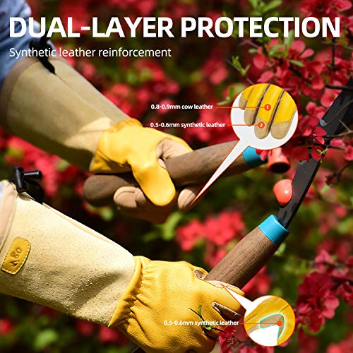 Vgo... Safety Work Gloves Men,Extra-Long Cuff Thornproof,Premium Cow Grain Leathers,Gardening (1 Pair,Size L, Gold, Ca1013) #TOP4