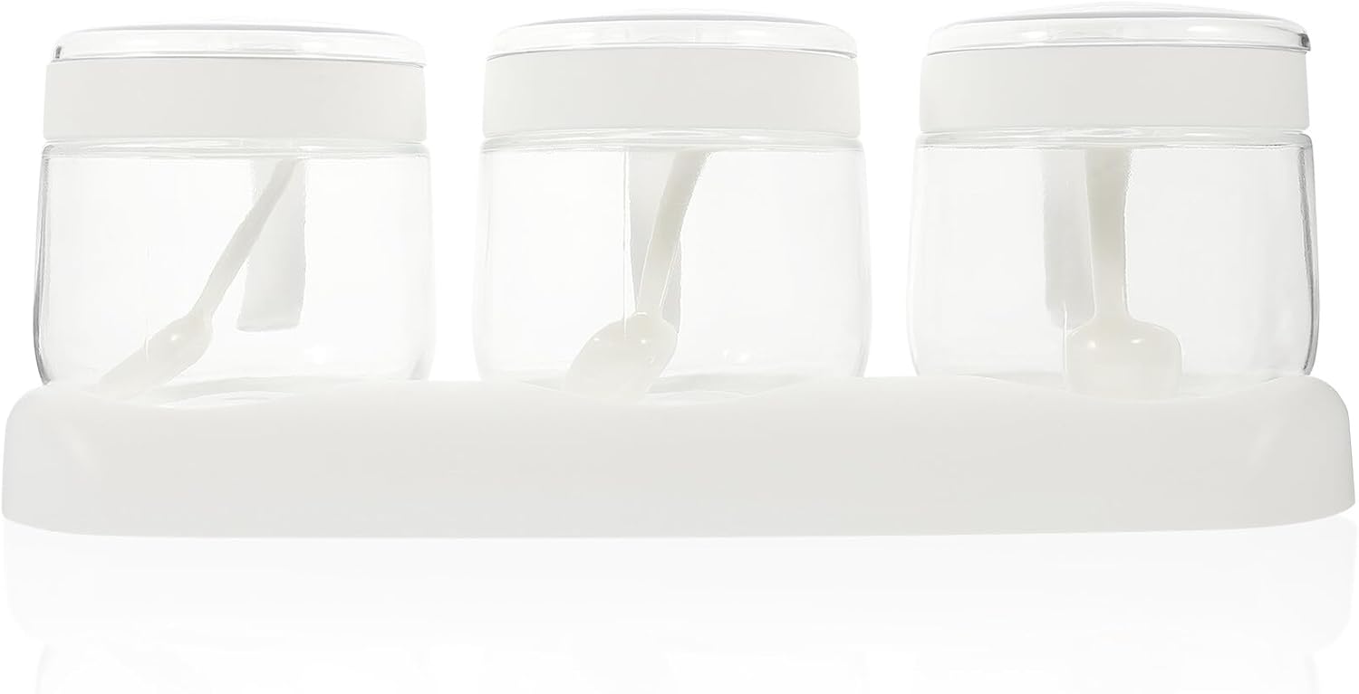Glass Seasoning Jar Set with Tray 350ml Three-compartment White Glass Salt Container Kitchen Spice Holder for Home Cooking