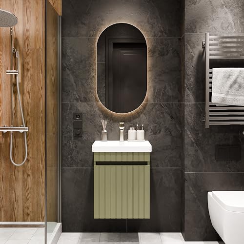 Planetmöbel Cosmia - Set di mobili da bagno, composto da lavandino con mobiletto da 50 x 60 x 35 cm, colore: verde menta, lavabo in ceramica con porta