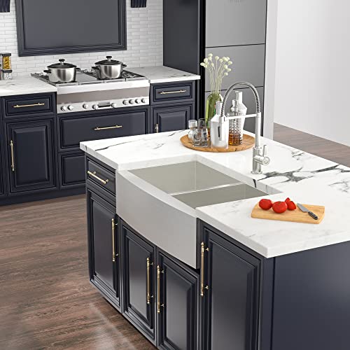 Kichae 33 Apron Double Farmhouse Sink - 33 Inch Apon Front Kitchen Farm Sink Stainless Steel 18 Gauge Double Bowl 60/40 Modern Handmade Farmhouse Sinks Basin by Kichae - Image 8