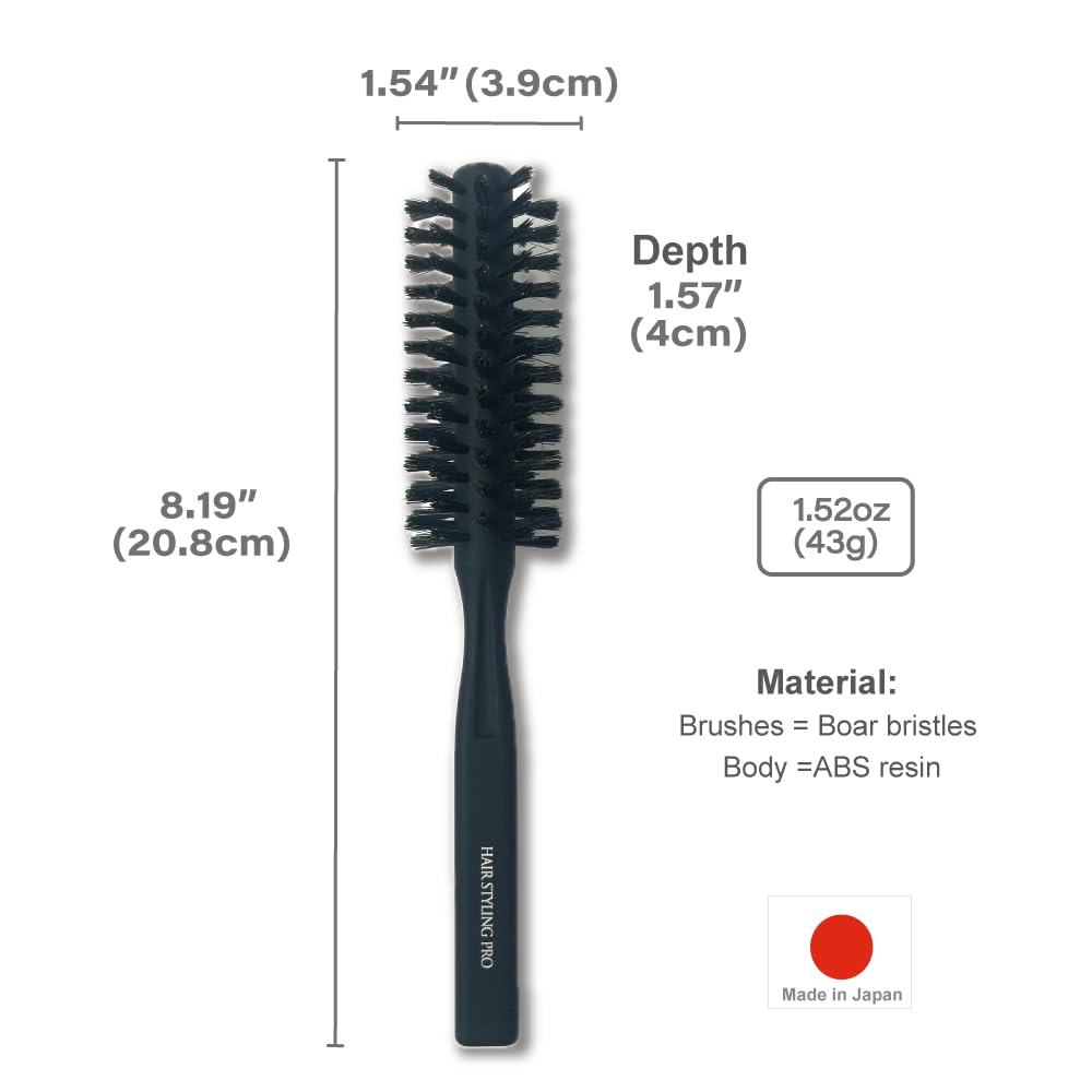 Boar Bristle Round Brush for Pro [ Made in Japan ] Small Round Boar Briste Hair Brush for Professional Salon