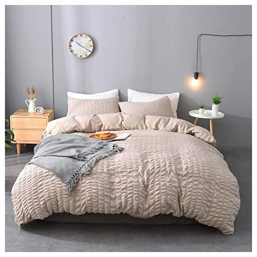 M&Meagle 3 Pieces Textured Duvet Cover Khaki Set with Zipper Closure,100% Washed Microfiber Seersucker Fabric,Luxury Hotel Quality Bedding-California King Size(1 Duvet Cover 2 Pillowcases)