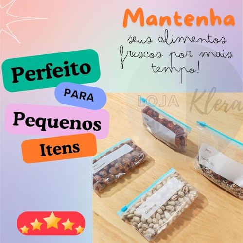 Saco Hermético - 40 Unidades Tamanho P - Saco Para Congelar Armazenar e Organizar Alimentos - Com Zi