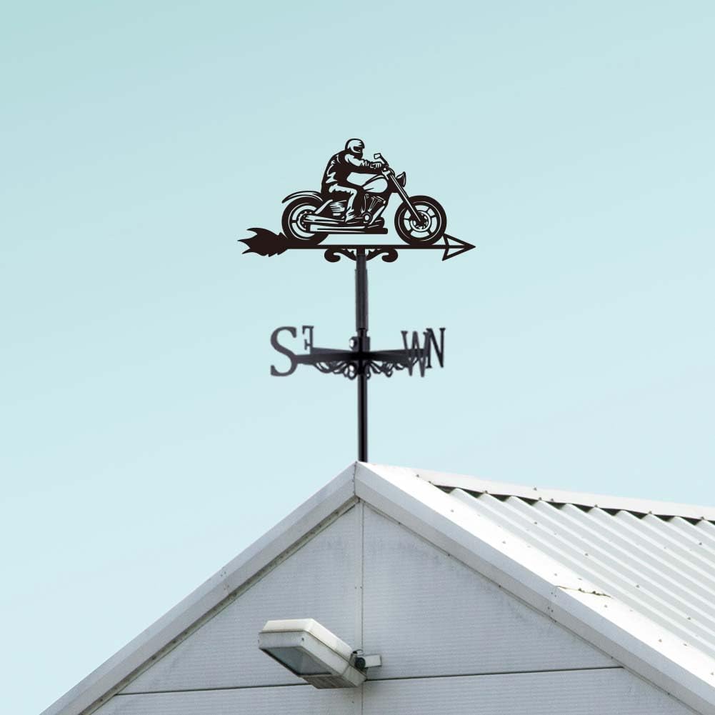 SUPERDANT Motorcycle Man Weather Vane Retro Motorcycle Wind Vanes for Yard Metal Weathervane Roof Mount for Gardens Outside Black Weathervanes Farmhouse Garage Barn Sheds Patio Decorations