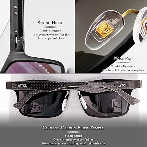 Attcl Men's Fibra De Carbon Sunglasses For Men Polarized Uv Protection 8999 Black+Grey #TOP3