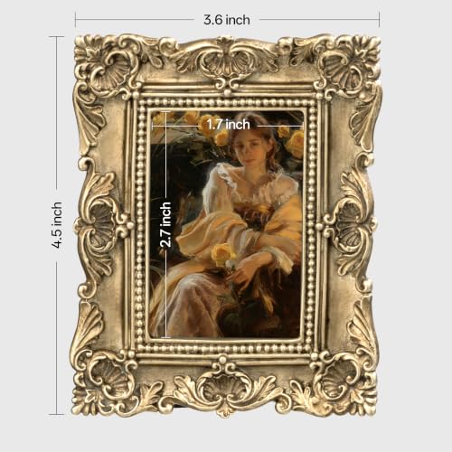Image of eletecpro 2x3 Vintage Picture Frame with Real Glass Cover, Ornate Antique Photo Frame, Display 2x3 Picture for Tabletop or Wall Hanging, Gold Home Decor for Gallery Art