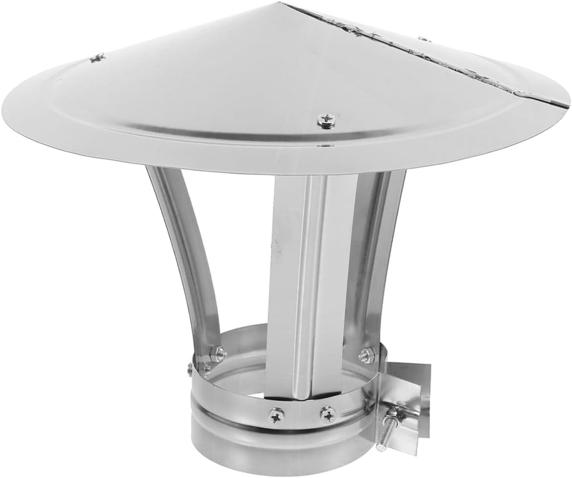 Tofficu Stainless Steel Chimney Cap 12cm Outer Diameter Weatherproof Rain Cover Vent Roof Protector for Outdoor Fireplace and Stove