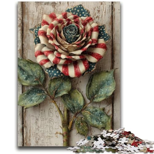 1000 Pieces Jigsaw Puzzles For Teens And Adults American Flag Roses for Age 14+ Quiz Game Fun at Home Activities, Birthday Present,Travel Gifts 50x75cm