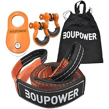 Offroad Recovery Gear Kit 4x4, Including 3" x8 Tree Saver Strap, 2 D-Ring Shackles and 10 Ton Snatch Block Pulley, Winch Accessories Recovery Gear for ATV, UTV, SUV and Truck Orange