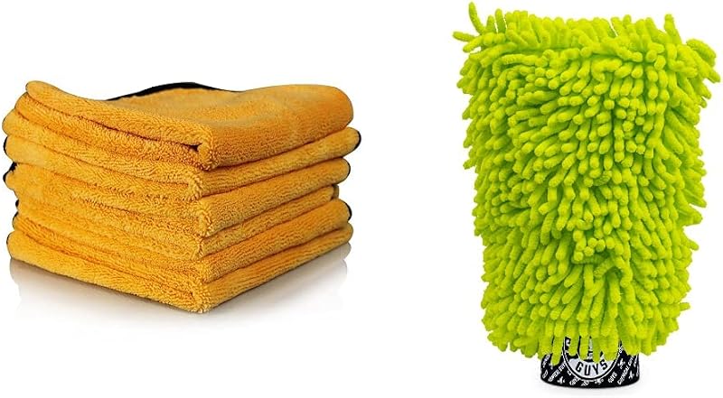 Chemical Guys Kit de Panos de Microfibra e Luva de Lavagem Chenille, 6 Panos de 40,6 x 61 cm + 1 Luva
