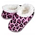 Snoozies! Purple Leopoard Print Women's Sherpa Footcoverings-Medium
