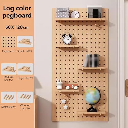 Pegboard-Wandaufbewahrung, Pegboard-Wandhalterung, Aufbewahrungs-Pegboard mit Regal, rechteckiges Massivholz-Pegboard für Schlafzimmer, Wohnzimmer, Büro, Organizer-Pegboard (Farbe: Holzfarbe