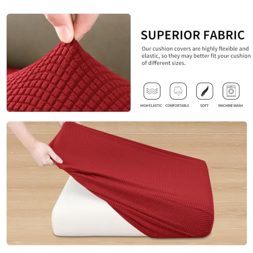 Image of Easy-Going Stretch Individual Chair Couch Cushion Cover Sofa Cushion Furniture Protector Sofa slipcover Soft Flexibility with Elastic Bottom (3-Piece Sofa Cushion Cover, Christmas Red)