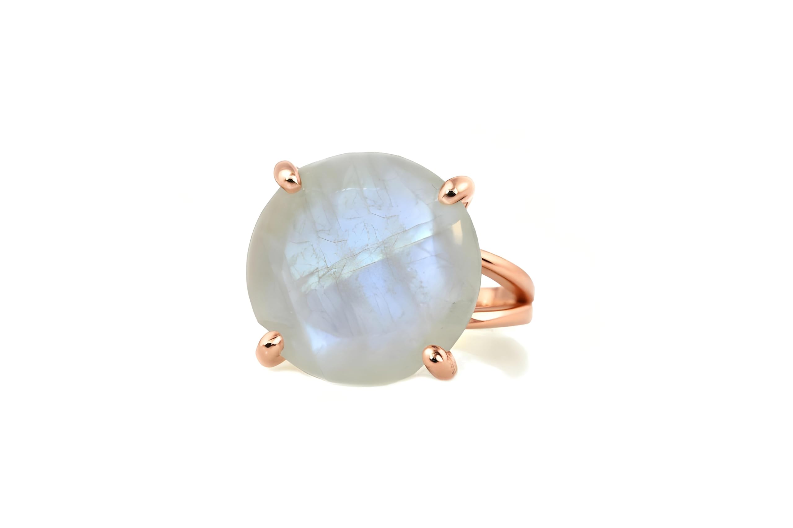 Anillo de Joyería de Piedra de Luna Iridiscente - Anillo Redondo de Oro de 14k Personalizado - Anillos de Compromiso de Boda Únicos - Regalo de Aniversario, Cumpleaños y Día de la Madre
