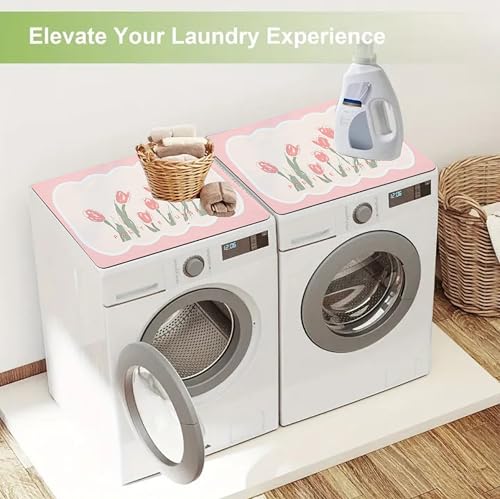 Image of Homecloud Non-Slip Washing Machine Mat - Durable Waterproof Protective Cover for Washer & Dryer, Dust-Resistant Mat Ideal for Laundry Room & Kitchen Appliances | 60x60 cm (Pink)