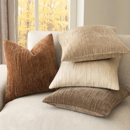 Image of Foindtower Pack of 2 Slubby Textured Chenille Throw Decorative Pillow Covers Square Accent Solid Cushion Cover Fall Cozy Farmhouse Pillow Case for Couch Sofa Bed Living Room 22x22 Inch,Autumn Orange