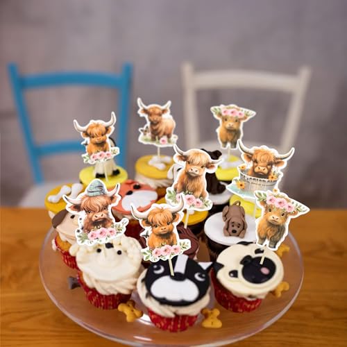 Decoración para cupcakes de vaca de las tierras altas para evitar mesas dulces aburridas 5
