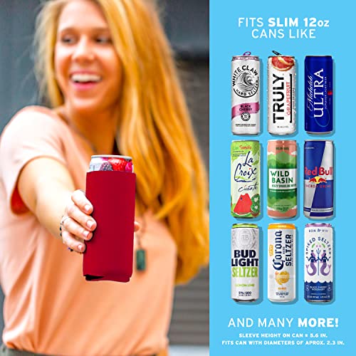 Image of Slim Can Cooler Sleeves (30-Pack) Soft Slim Can Koolie for White Claw Seltzer & Slim Beer - HTV Sublimation Blanks for Vinyl Projects - Skinny Can Koolies Bulk - Tall Can Coolies for Slim Cans (Red)