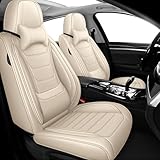 BHXC Car Seat Covers for Land Rover Range Rover 2000-2025, Premium Nappa Leather Seat Cover Full Set,Waterproof & Anti-Slip Front Rear Seat Protectors(Luxury Front Row/Beige)