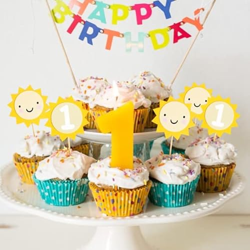 12Pcs Sunflower 1St Birthday Cupcake Toppers - You Are My Sunshine First Birthday Decoration, Baby Shower Birthday Decorations, Sunflower Themed One Birthday Party Cupcake Toppers, Prop Photo Prop Decoration #TOP4