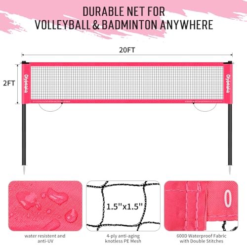 20ft Volleyball & Badminton Combo Net Set Outdoor for Backyard Beach with Adjustable Poles, Durable Anti-Sag Net, PU Volleyball, 2 Aluminum Rackets, Carry Bag for Easy Portable by Olybeaka - Image 9