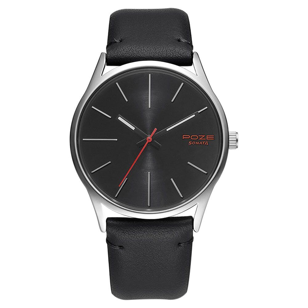 Sonata Poze Quartz Analog Black Dial PU Leather Strap Watch for Men-SP70013SL01W (B0CW9VDWVG) Amazon Price History, Amazon Price Tracker