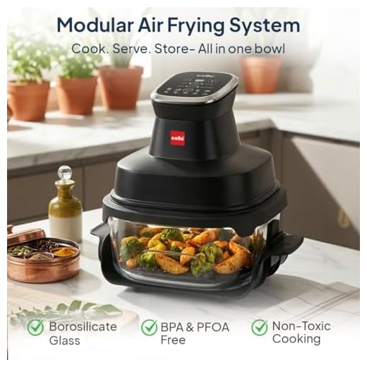 CELLO Airmate Modular Air Fryer with 5MM Borosilicate Glass Bowl 4L | 90% Less Fat Cooking, 1500W High Speed 360° Air Wave Technology | For Fry Bake Crisp Keep Warm, Cook Serve Store, Dishwasher Safe