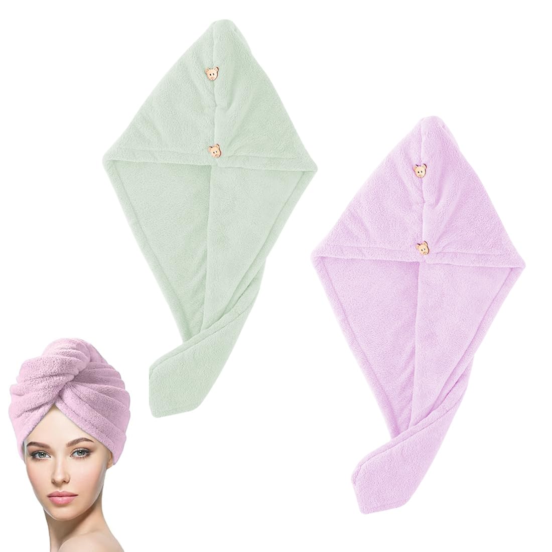 SULIUDAJI 2 Pcs Turbante Asciugacapelli, Asciugamano Per Capelli, Asciuga Rapidamente I Capelli Bagnati Senza Effetto Crespo Turbante Morbido E Assorbente Per Donne Bambini Capelli Lunghi E Ricci