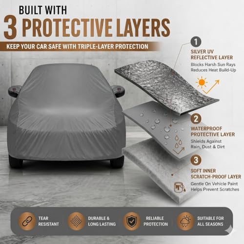 Image of Autofurnish Aero Series Car Cover for HM Ambassador 2014 (100% Waterproof, Triple Stitched, Bottom Elastic,Secure Buckle Strap,Precision-Fit & Breathable Fabric, Car Body Cover) Colour: Grey
