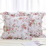 YOKKITA Rose Floral Ruffle Pillow Sham Covers Euro Shams 26x26 inches Set of 2, Cotton English Cotta